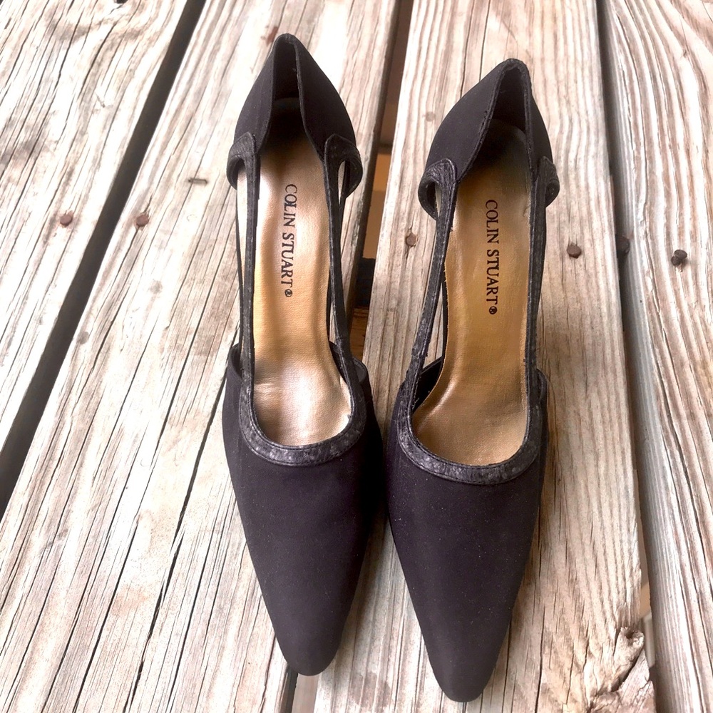 Vintage Colin Stuart Black Fabric & Leather Heels Size 5